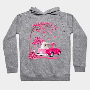 Valentine's Day Love Pickup Truck White English Bulldog Hoodie